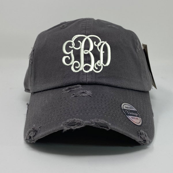 Gray Vintage Style - SALE - Ladies' Monogram Baseball Cap Monogram Hat Monogram Cap Summer Beach Hat - Custom Hat Embroidery