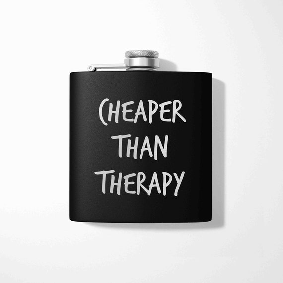 8oz BLACK Cheaper Than Therapy Flask 8oz BLACK Cheaper Than Therapy Flask