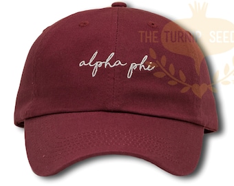 Alpha Phi Handwriting Script Sorority Baseball Cap - Custom Color Hat and Embroidery