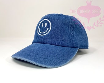 TODDLER Smiley Face Unstructured Low Profile Baseball Cap - Dad hat - Custom Color Hat and Embroidery.