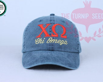 Chi Omega Sorority Baseball Cap - Custom Color Hat and Embroidery.