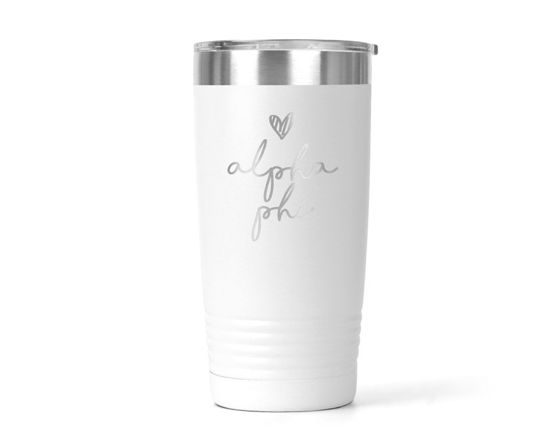 Alpha Phi Sorority Handwriting Script Engraved Vacuum Insulated Coffee Tumbler with Lid Travel Mug Big Little Recruitment Gift ET0049 image 8