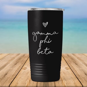 Gamma Phi Beta Sorority Handwriting Script Engraved Vacuum Insulated Coffee Tumbler with Lid Travel Mug Big Little Recruitment Gift ET0059
