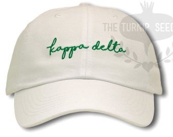 Kappa Delta Handwriting Script Sorority Baseball Cap - Custom Color Hat and Embroidery