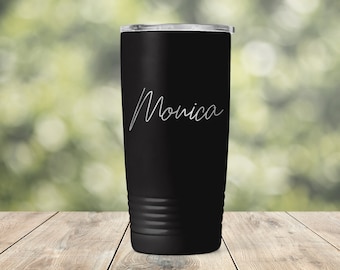 Personalized Custom Name or Text Engraved Vacuum Insulated Coffee Tumbler with Lid Travel Mug Briedsmaid Bridal Shower Cup Gift - ETMonica
