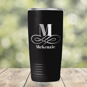Personalized Custom Name and Monogram Engraved Vacuum Insulated Coffee Tumbler with Lid Travel Mug - Bridal Shower Bridesmaids gift ET0037