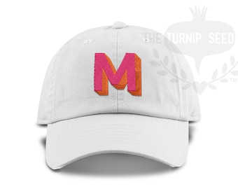 Adult Modern Shadow Initial Monogram Baseball Cap - Custom Color Hat and Embroidery.