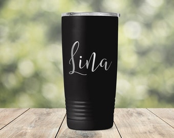 Personalized Custom Name or Text Engraved Vacuum Insulated Coffee Tumbler with Lid Travel Mug Briedsmaid Bridal Shower Cup Gift - ETLina