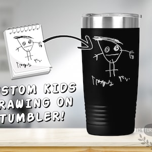 Kid&#39;s Drawing on Tumbler, Custom Image, Logo, or text Engraved Tumbler - 20 oz Travel Mug - ET0339