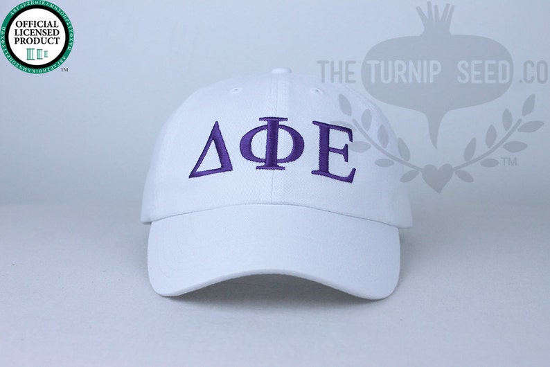 Custom Color Hat and Embroidery. Delta Phi Epsilon Greek Only Sorority Baseball Cap