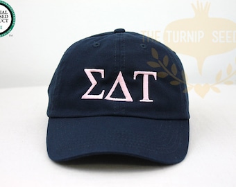 Sigma Delta Tau Greek Only Sorority Baseball Cap - Custom Color Hat and Embroidery.