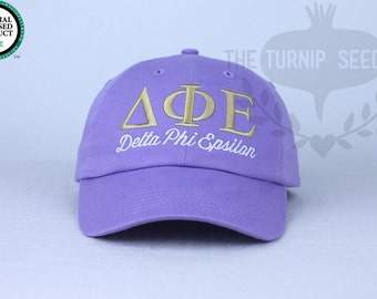 Delta Phi Epsilon Sorority Baseball Cap - Custom Color Hat and Embroidery.