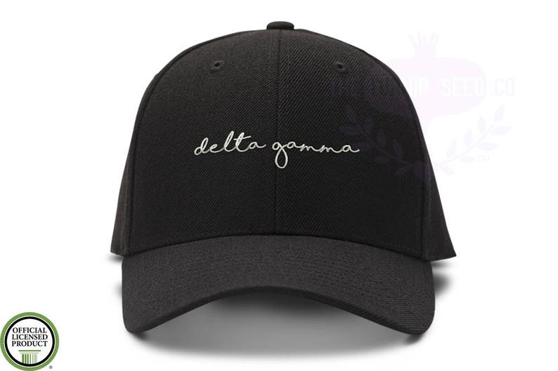 Delta Gamma Handwriting Script Sorority Baseball Cap Custom Color Hat and Embroidery image 1