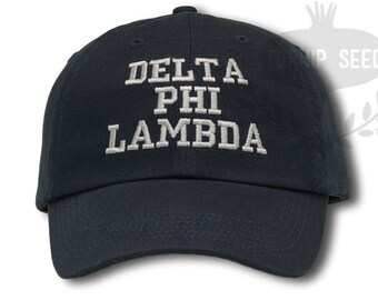 Delta Phi Lambda Sorority Baseball Cap - Custom Color Hat and Embroidery.