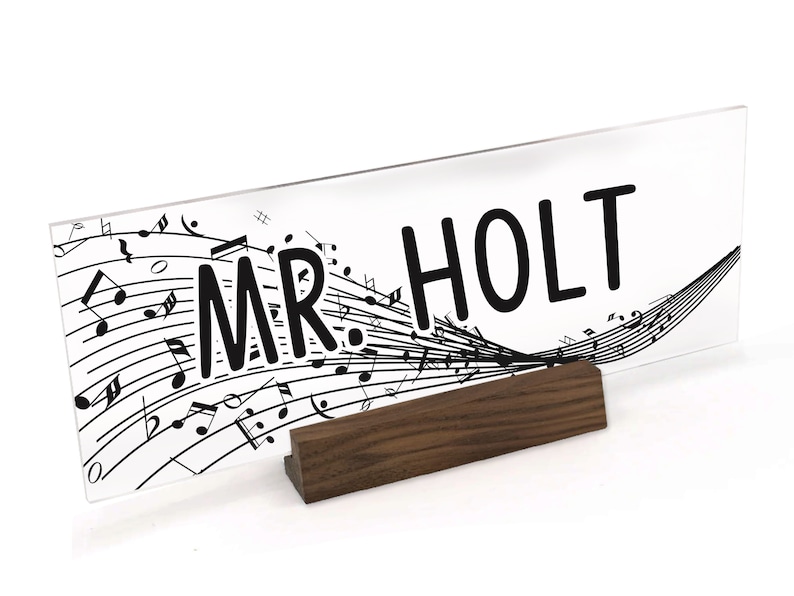 Music Teacher Appreciation Gift Custom Desk Name Plate Plaque Gift UV Printed on Clear Acrylic with Wood Base ANP0016 image 1