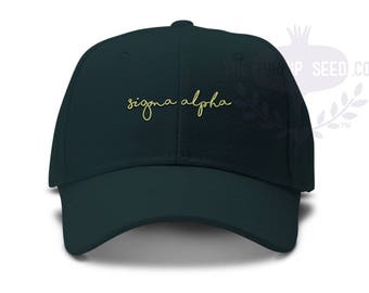 Sigma Alpha Handwriting Script Sorority Baseball Cap - Custom Color Hat and Embroidery