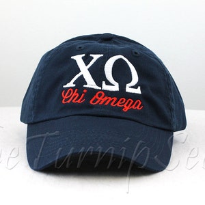 Chi Omega Sorority Baseball Cap Custom Color Hat and Embroidery. image 1