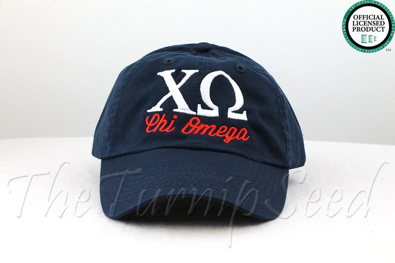 Chi Omega Sorority Baseball Cap Custom Color Hat and Embroidery. image 1