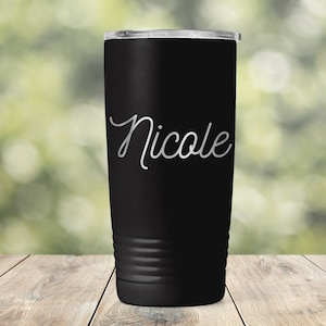 Personalized Custom Name or Text Engraved Vacuum Insulated Coffee Tumbler with Lid Travel Mug Briedsmaid Bridal Shower Cup Gift - ETNicole