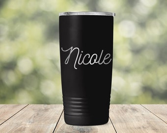 Personalized Custom Name or Text Engraved Vacuum Insulated Coffee Tumbler with Lid Travel Mug Briedsmaid Bridal Shower Cup Gift - ETNicole