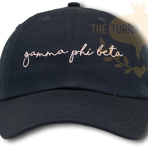 Gamma Phi Beta Handwriting Script Sorority Baseball Cap Custom Color Hat and Embroidery image 1