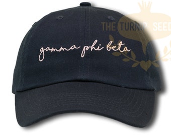 Gamma Phi Beta Handwriting Script Sorority Baseball Cap - Custom Color Hat and Embroidery