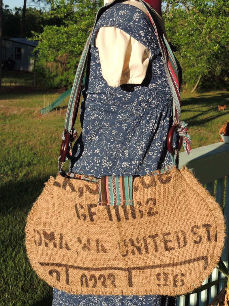 Recycled Upcycled Burlap Coffee Bean Bag Xl Hobo Bag Etsy