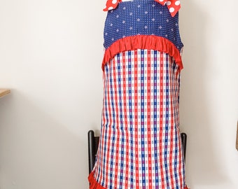 Patriotic red white and blue size 5 dress with ties and ruffles