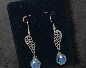 Winged Blue Bead Drop Earrings