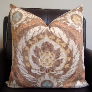 Designer decorativo Kravet Brown Grey Cream Beige Ivory Tan Medallion Ikat Exotic Pillow Cover 20 x20 Cuscino divano Modern Accent Euro Sham