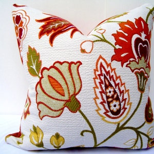 Decorative Designer Two-Sided Tapestry/Velvet Pillow Cover - Orange Rust Ivory Floral  20&quot; X 20&quot; Modern Accent Sofa cushion