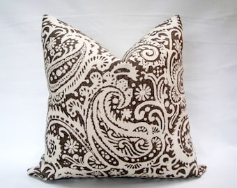 Decorative Designer Kravet Paisley Linen BALLARD DESIGNS AUDREY Grey Off White Cream Pillow Cover 18x18 Modern Accent Sofa cushion Euro Sham