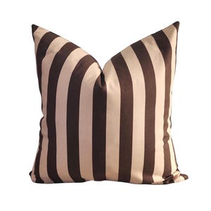 Striped Cotton Throw Pillow Cover Chocolate Brown and Beige 20 x 20", 18 x 18"  Thick Cabana Stripe Decorative Lumbar Cushion