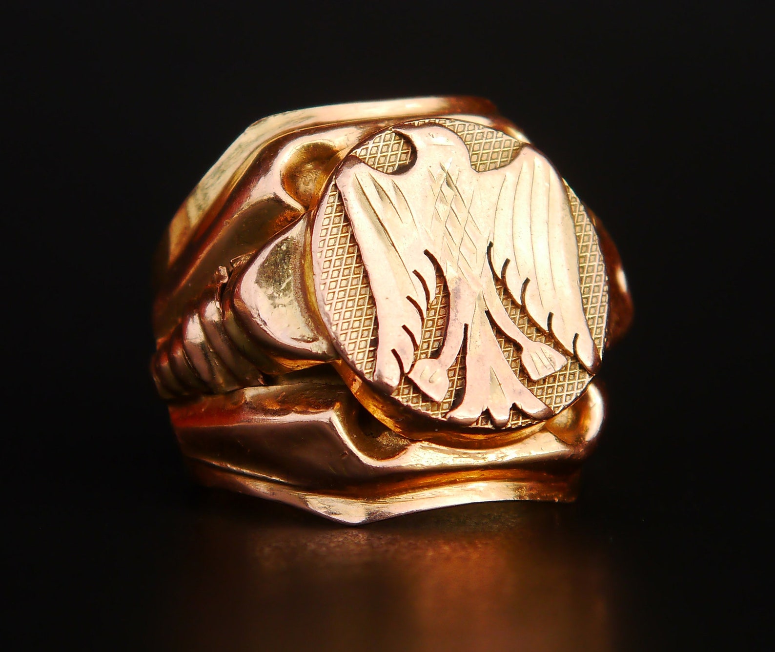 Ϟignet Unisex Hawk Ring solid 14K Rose Green Gold Signet Ring | Etsy