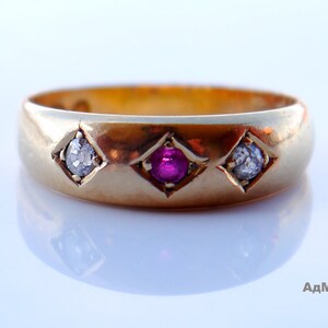 1892 Antique British 18K Gold Ring Diamonds Ruby Size 6.25 US - Etsy