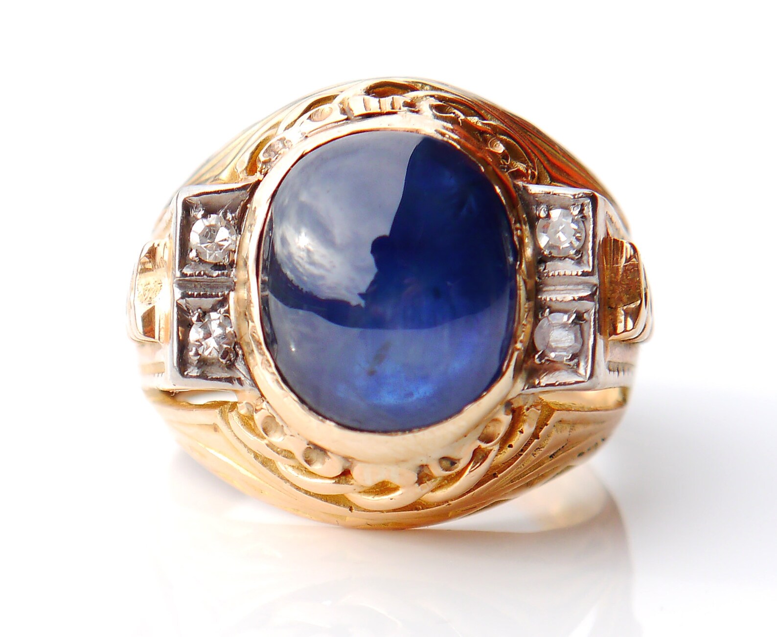 Men Ring solid 18K Yellow Gold 10.5 ct natural Sapphire Etsy