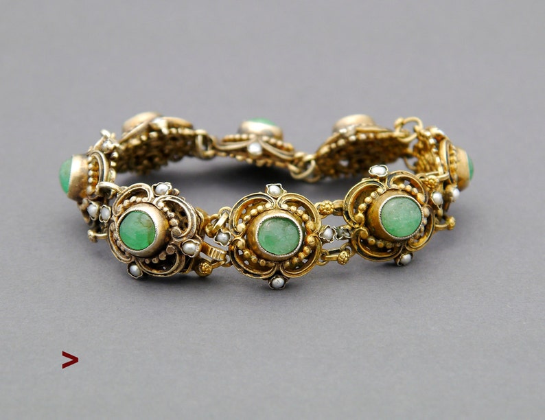Antique Bohemian Hungarian Bracelet 12ct Emeralds Seed Pearls Etsy