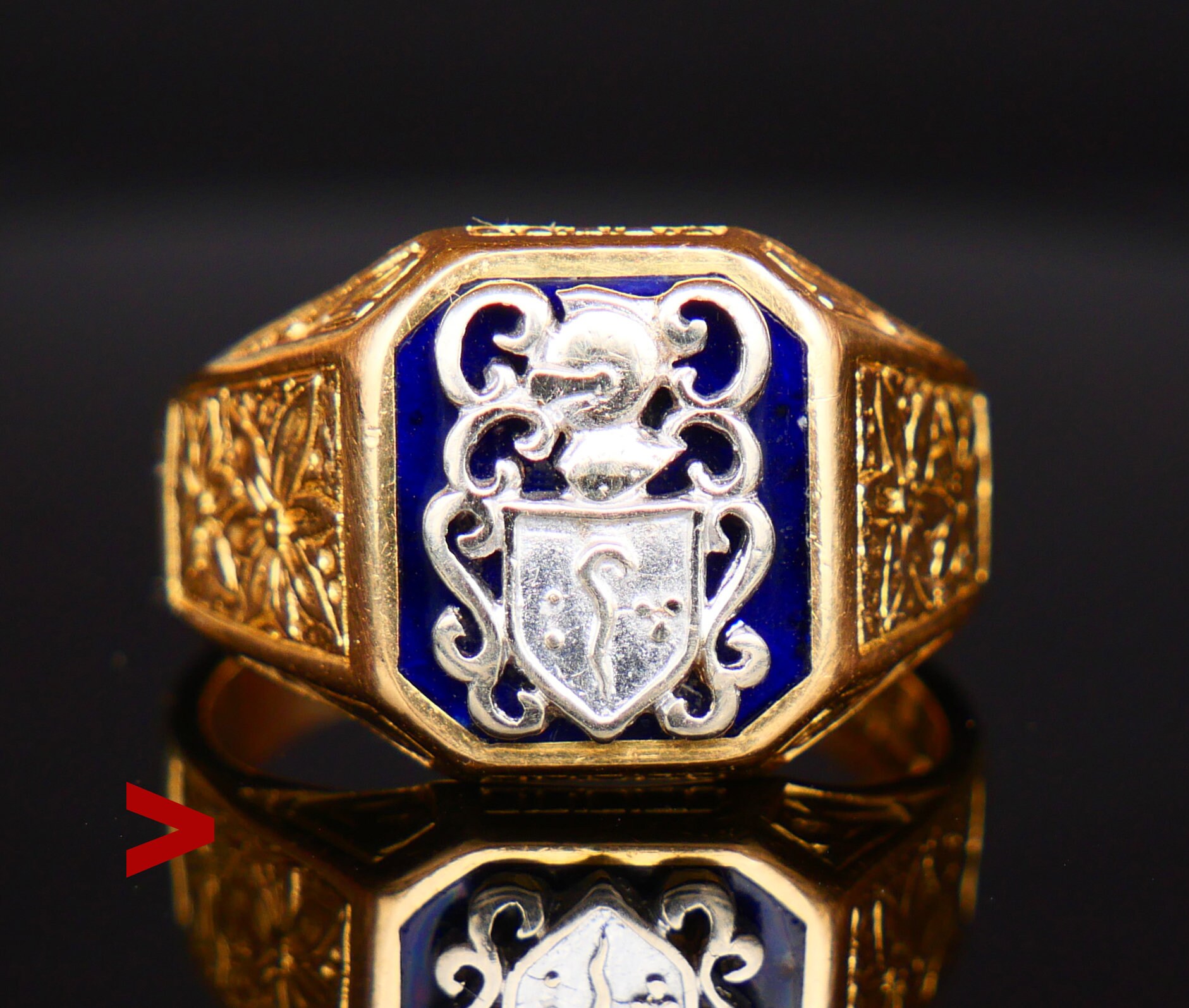 Vintage Italian Men Ring Enamel solid 18K Gold Platinum Etsy