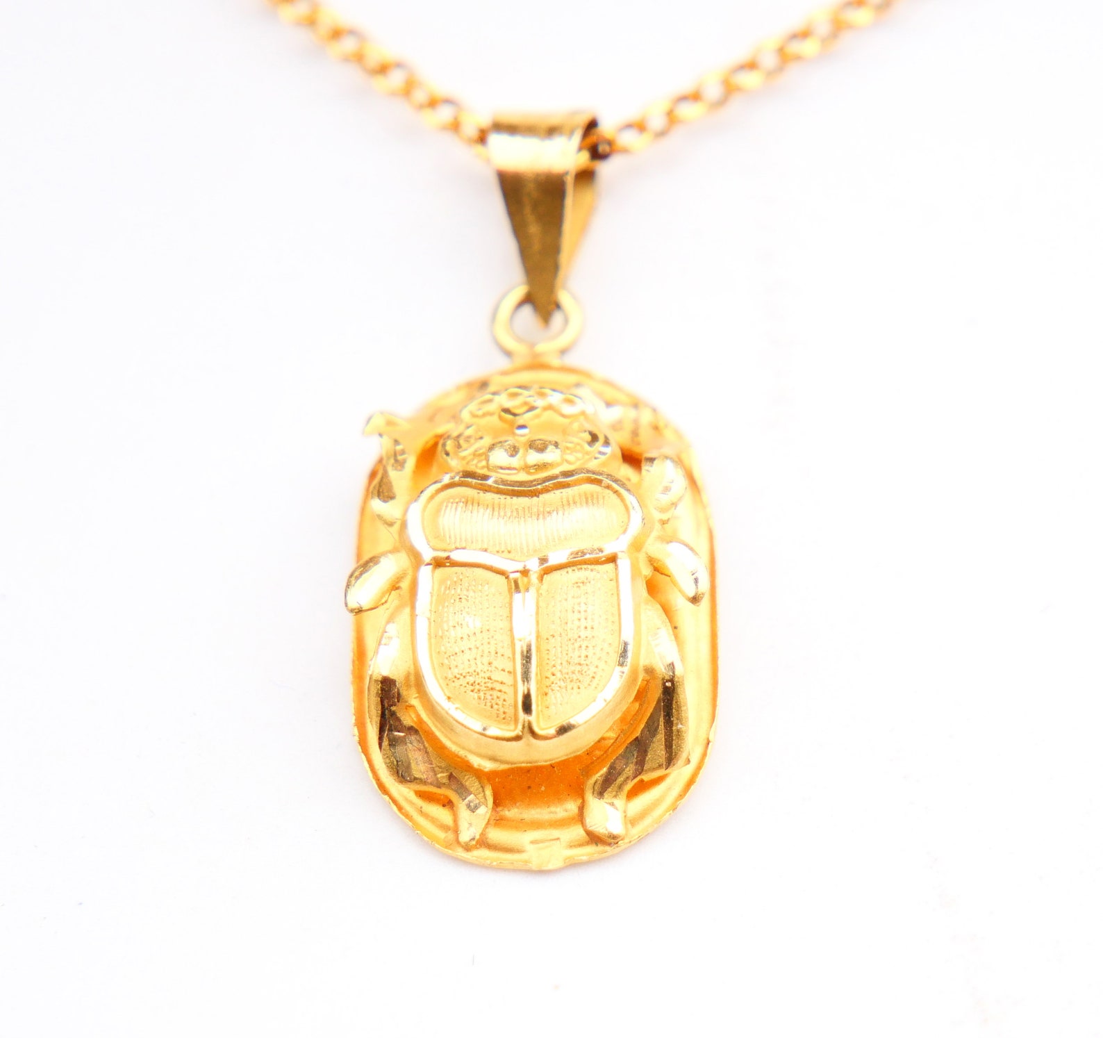 Egyptian large Scarab Pendant solid 21K Gold / 2 gr Etsy