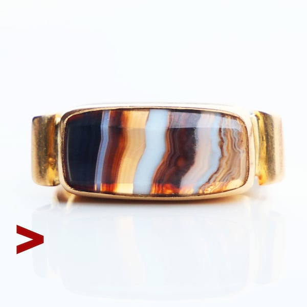 1907 Men Unisex Ring Banded Onyx 18K Yellow Gold Ø 7.5 US / 6 gr.