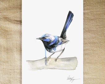 Blue Wren Art Print - A5 Art Print - Watercolour Print - Bird Art - Watercolour Bird - Nature Print