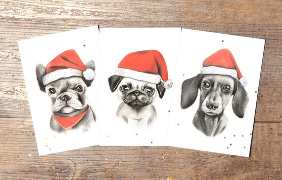 Pug Christmas Card Pug Card Christmas Card Illustrated Etsy