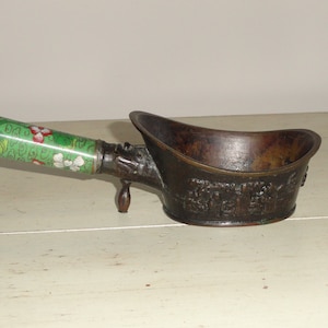 Antique  Chinese Brass COAL SILK IRON! Cloisonné Handle!