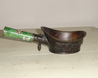 Antique  Chinese Brass COAL SILK IRON! Cloisonné Handle!