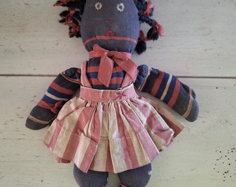 ANTIQUE PRIMITIVE BLACK Doll...Numbered!!! Hand Stitched/ Primitive Black Sock Doll/ Numbered Primitive Doll