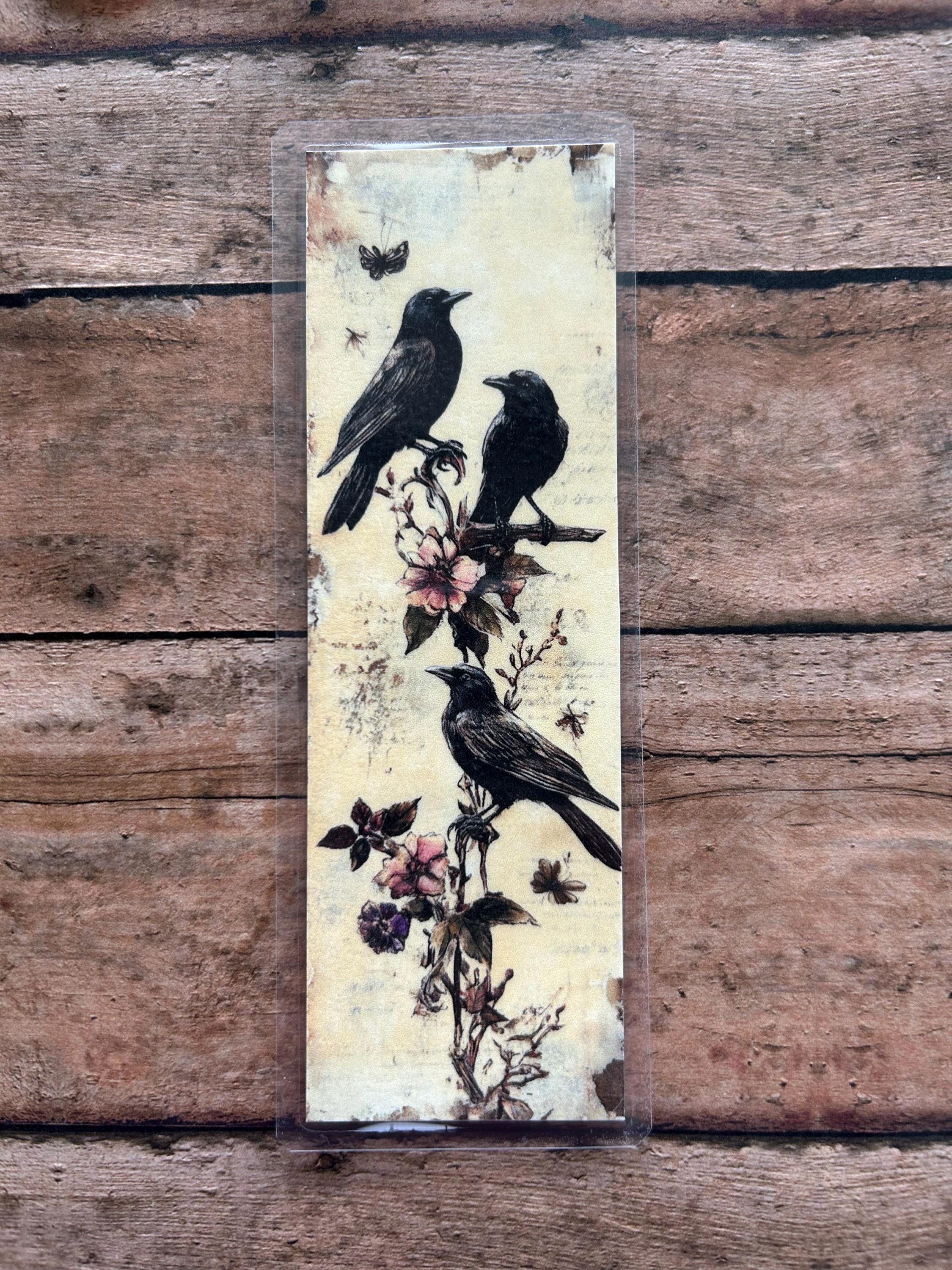Black Crows Floral Laminated Bookmark - Book Lover Gift - Bookmark ...