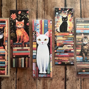 Cats with bookshelves and books laminated bookmark - book lover gift - bookmark - cat lover gift