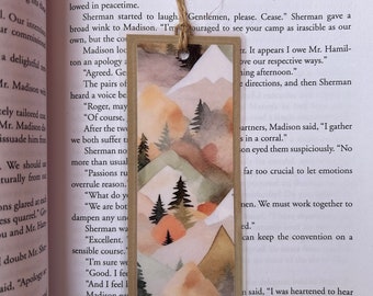Trees and mountains laminated bookmark - book lover gift - bookmark - outdoor lover gift - nature lover gift - trees and mountains