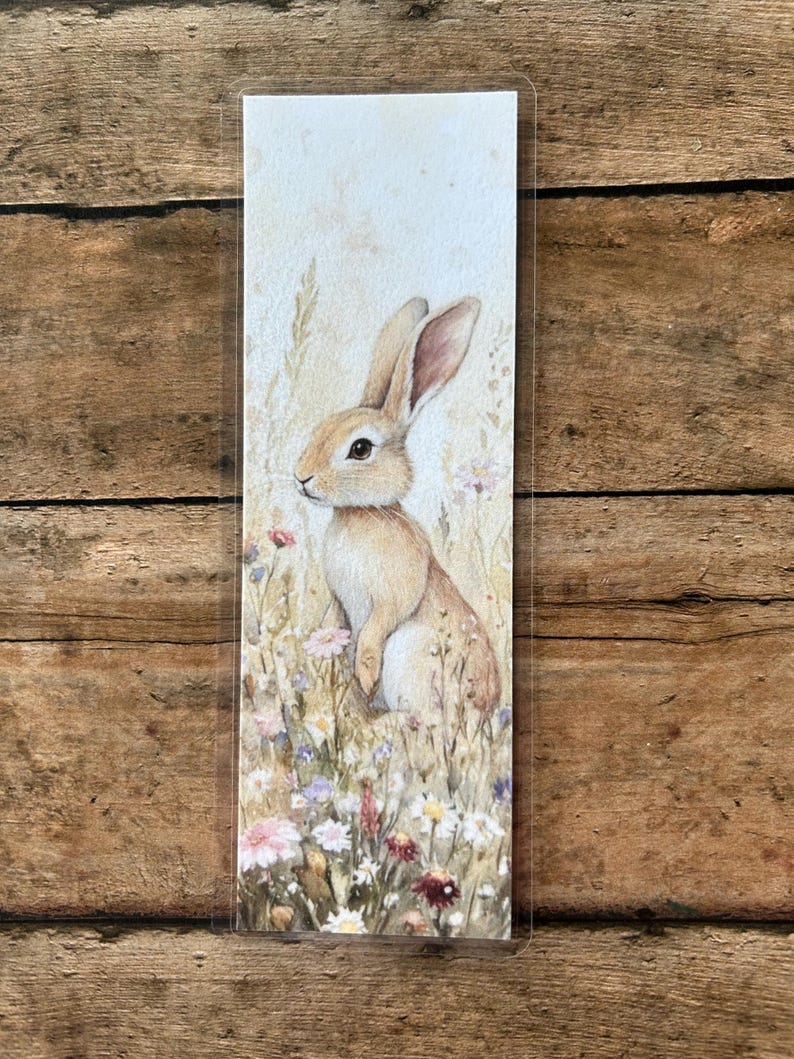 Cute Bunny Rabbit Laminated Bookmark - Book Lover Gift - Bookmark ...