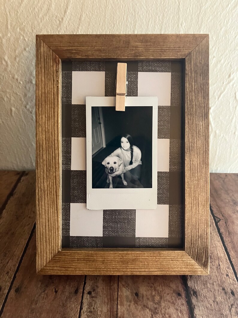 Hand Stained Box Picture Frame With Clothes Pin Holder Etsy